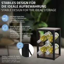 Weinregal für 4 Flaschen 37,5 cm hoch freistehendes Vintage Flaschenregal aus Holz & Stahl ML-Design-ECD Germany