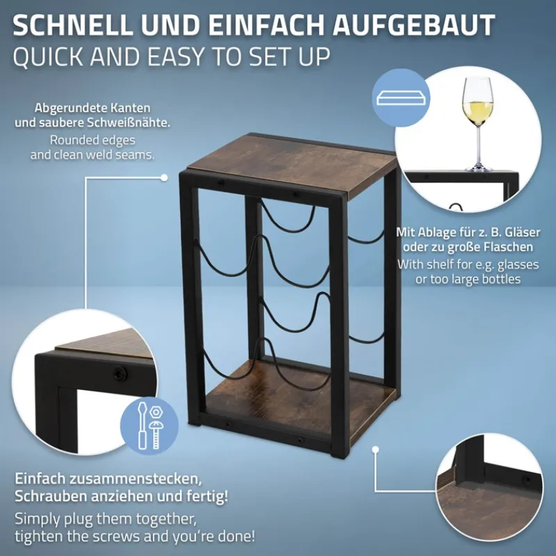 Weinregal für 4 Flaschen 37,5 cm hoch freistehendes Vintage Flaschenregal aus Holz & Stahl ML-Design-ECD Germany