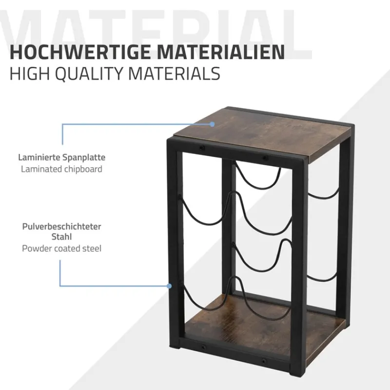 Weinregal für 4 Flaschen 37,5 cm hoch freistehendes Vintage Flaschenregal aus Holz & Stahl ML-Design-ECD Germany