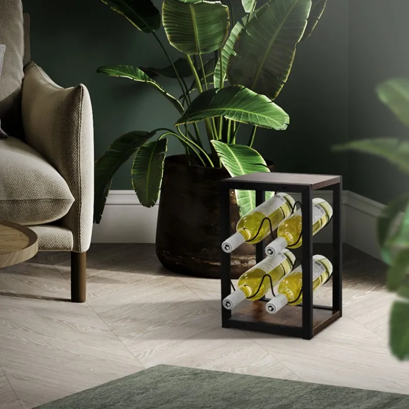 Weinregal für 4 Flaschen 37,5 cm hoch freistehendes Vintage Flaschenregal aus Holz & Stahl ML-Design-ECD Germany