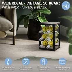 Weinregal für 6 Flaschen 24x21x37,5 cm Schwarz/Holzoptik aus Metall und MDF ML-Design-ECD Germany Discount