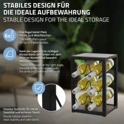 Weinregal für 6 Flaschen 24x21x37,5 cm Schwarz/Holzoptik aus Metall und MDF ML-Design-ECD Germany Discount