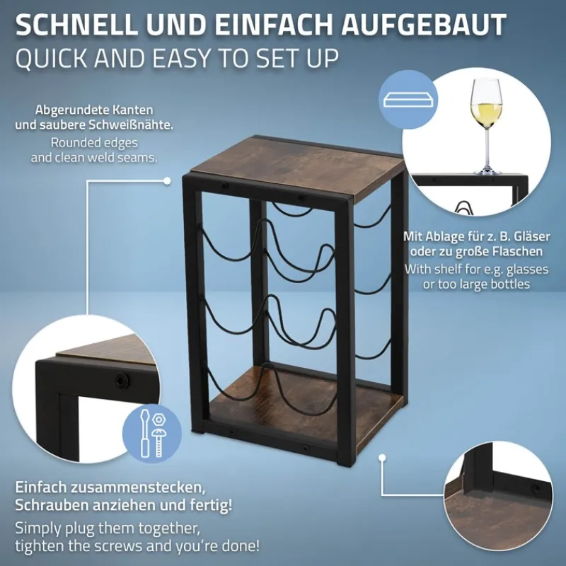 Weinregal für 6 Flaschen 24x21x37,5 cm Schwarz/Holzoptik aus Metall und MDF ML-Design-ECD Germany Discount