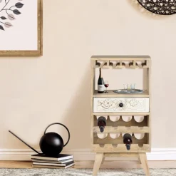 Weinregal mit Gläserhalterung 45x90x40 cm aus Sheesham Holz WOMO-Design-ECD Germany Sale