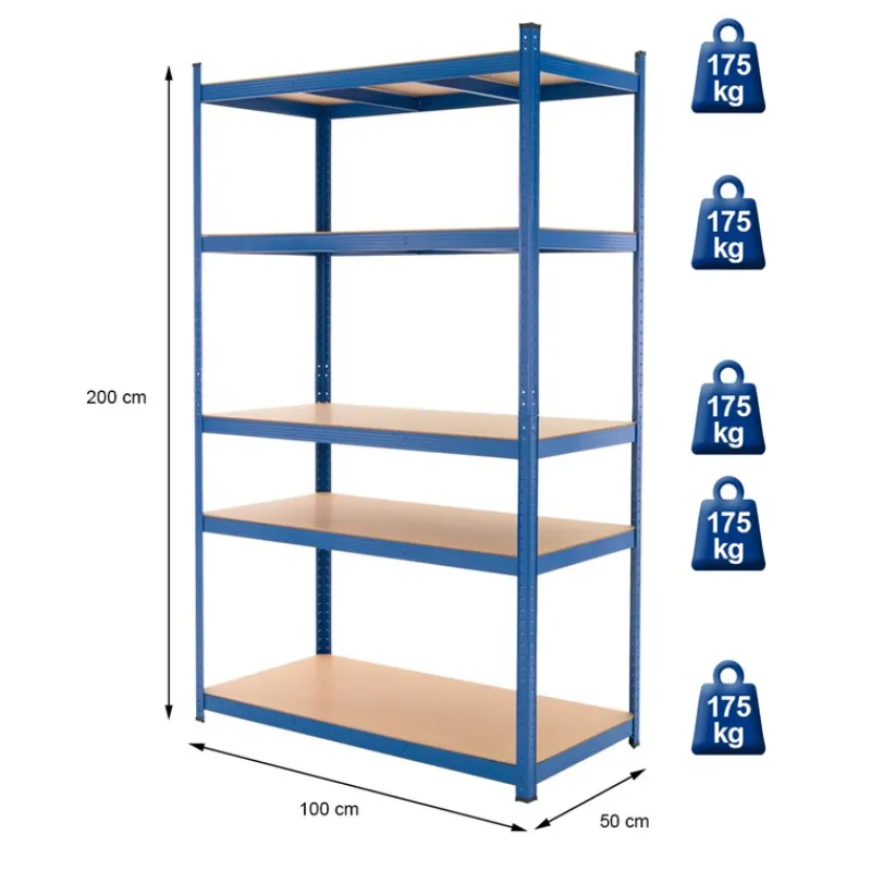 Werkstattregal 200x100x50 cm Blau aus Metall und MDF Holzfaserplatte bis 875 kg-ECD Germany Discount