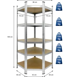 Werkstattregal 180x70x40 cm Silber aus MDF und Metall belastbar bis 750 kg-ECD Germany Clearance