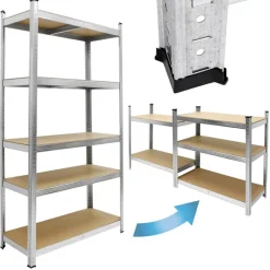 Werkstattregal 200x100x50 cm Silber aus MDF und Metall belastbar bis 750 kg-ECD Germany New