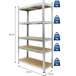 Werkstattregal 200x100x50 cm Silber aus MDF und Metall belastbar bis 750 kg-ECD Germany New