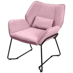 Wohnzimmersessel Loungesessel Rosa mit Rückenkissen bis 120 Kilogramm Polyesterbezug in Leinen Optik ML-Design-ECD Germany Hot