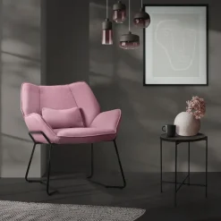 Wohnzimmersessel Loungesessel Rosa mit Rückenkissen bis 120 Kilogramm Polyesterbezug in Leinen Optik ML-Design-ECD Germany Hot