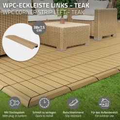 WPC Abschlussleiste 38x2x7,5 cm für WPC Bodenfliese Ecke links Teak ML-Design-ECD Germany Best