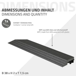 WPC Abschlussleiste 38x2x7,5 cm für WPC Bodenfliese Ecke links Anthrazit ML-Design-ECD Germany New