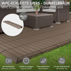 WPC Abschlussleiste 38x2x7,5 cm für WPC Bodenfliese Ecke links Dunkelbraun ML-Design-ECD Germany Best