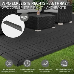 WPC Abschlussleiste 38x2x7,5 cm für WPC Bodenfliese Ecke rechts Anthrazit ML-Design-ECD Germany Online