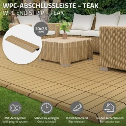 WPC Abschlussleiste 30x2x7,5 cm für WPC Bodenfliese gerade Teak ML-Design-ECD Germany Clearance