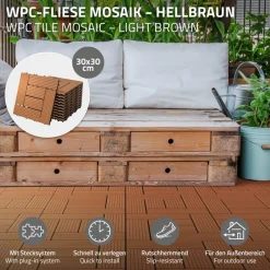 WPC Terrassenfliesen 30x30 cm 11er Set für 1m² Anthrazit in Holzoptik Mosaik mit Drainage und Klicksystem-ECD Germany Best