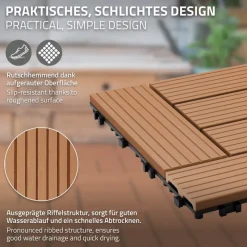 WPC Terrassenfliesen 30x30 cm 11er Set für 1m² Anthrazit in Holzoptik Mosaik mit Drainage und Klicksystem-ECD Germany Best