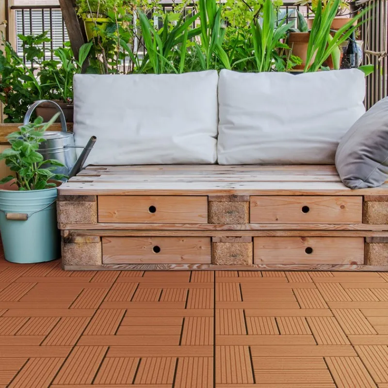 WPC Terrassenfliesen 30x30 cm 11er Set für 1m² Anthrazit in Holzoptik Mosaik mit Drainage und Klicksystem-ECD Germany Best