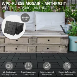 WPC Terrassenfliesen 30x30 cm 11er Set für 1m² Hellbraun in Holzoptik Mosaik mit Drainage und Klicksystem-ECD Germany Sale