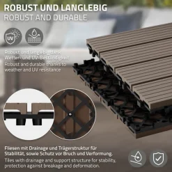 WPC Terrassenfliesen 30x30 cm 22er Set für 2m² Dunkelbraun in Holzoptik Balkon Bodenbelag mit Drainage und Klicksystem Terrassendielen Balkonfliesen-ECD Germany Clearance