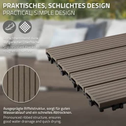 WPC Terrassenfliesen 30x30 cm 22er Set für 2m² Dunkelbraun in Holzoptik Balkon Bodenbelag mit Drainage und Klicksystem Terrassendielen Balkonfliesen-ECD Germany Clearance
