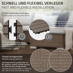 WPC Terrassenfliesen 30x30 cm 22er Set für 2m² Dunkelbraun in Holzoptik Balkon Bodenbelag mit Drainage und Klicksystem Terrassendielen Balkonfliesen-ECD Germany Clearance