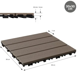 WPC Terrassenfliesen 30x30 cm 22er Set für 2m² Dunkelbraun in Holzoptik Balkon Bodenbelag mit Drainage und Klicksystem Terrassendielen Balkonfliesen-ECD Germany Clearance