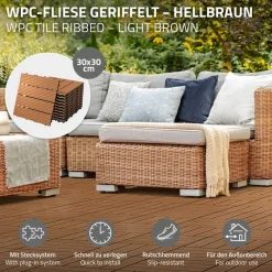 WPC Terrassenfliesen 30x30 cm 22er Set für 2m² Hellbraun in Holzoptik Balkon Bodenbelag mit Drainage und Klicksystem Terrassendielen Balkonfliesen-ECD Germany Online