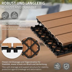WPC Terrassenfliesen 30x30 cm 22er Set für 2m² Hellbraun in Holzoptik Balkon Bodenbelag mit Drainage und Klicksystem Terrassendielen Balkonfliesen-ECD Germany Online