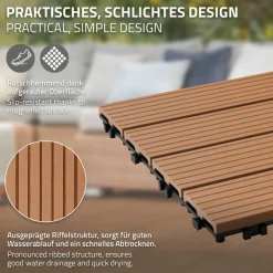 WPC Terrassenfliesen 30x30 cm 22er Set für 2m² Hellbraun in Holzoptik Balkon Bodenbelag mit Drainage und Klicksystem Terrassendielen Balkonfliesen-ECD Germany Online