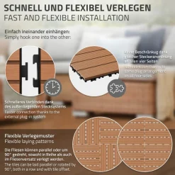 WPC Terrassenfliesen 30x30 cm 22er Set für 2m² Hellbraun in Holzoptik Balkon Bodenbelag mit Drainage und Klicksystem Terrassendielen Balkonfliesen-ECD Germany Online