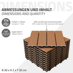 WPC Terrassenfliesen 30x30 cm 22er Set für 2m² Hellbraun in Holzoptik Balkon Bodenbelag mit Drainage und Klicksystem Terrassendielen Balkonfliesen-ECD Germany Online