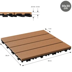 WPC Terrassenfliesen 30x30 cm 22er Set für 2m² Hellbraun in Holzoptik Balkon Bodenbelag mit Drainage und Klicksystem Terrassendielen Balkonfliesen-ECD Germany Online