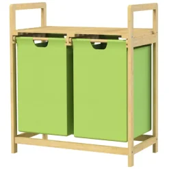 Wäschekorb Wäschesammler aus Bambus mit zwei Fächern in Olive 2x30 Liter ML-Design-ECD Germany Clearance
