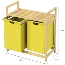 Wäschekorb Wäschesammler aus Bambus mit zwei Fächern in Gelb 2x30 Liter ML-Design-ECD Germany Outlet