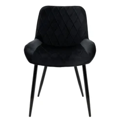2x Esszimmerstuhl 2er Set Rauten Steppung Schwarz Samtbezug mit Metallbeinen inkl. Montagematerial ML-Design-ECD Germany Clearance