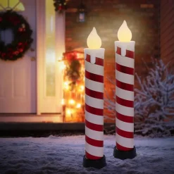 2x LED Flackernden Kerzen Weiß-Rot 82 cm Leuchtkerze mit Timer Innen & Außen-ECD Germany Outlet