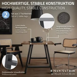 2x Tischbeine A-Form 70x72 cm Anthrazit aus pulverbeschichtetem Stahl Tischgestell für Esstisch und Schreibtisch-ECD Germany Sale
