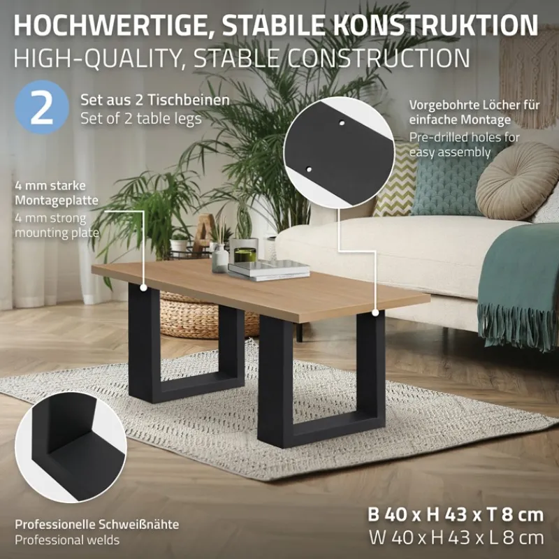 2x Tischbeine Bankkufen aus Vierkantprofilen 40x43 cm Schwarz pulverbeschichtete Stahl-ECD Germany Clearance