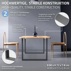 2x Tischbeine Tischkufen aus Vierkantprofilen 80x72 cm Anthrazit pulverbeschichtete Stahl-ECD Germany