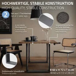 2x Tischbeine Tischkufen aus Vierkantprofilen 60x72 cm Anthrazit pulverbeschichtete Stahl-ECD Germany Online