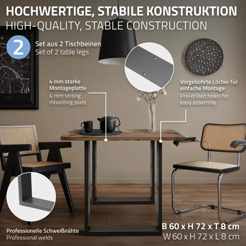2x Tischbeine Tischkufen aus Vierkantprofilen 60x72 cm Anthrazit pulverbeschichtete Stahl-ECD Germany Online