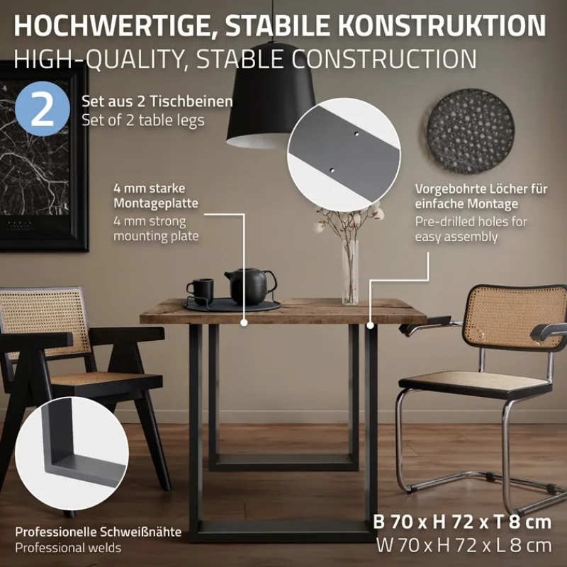 2x Tischbeine Tischkufen aus Vierkantprofilen 70x72 cm Anthrazit pulverbeschichtete Stahl-ECD Germany Online