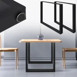 2x Tischbeine Tischkufen aus Vierkantprofilen 70x72 cm Schwarz, pulverbeschichtete Stahl-ECD Germany Outlet