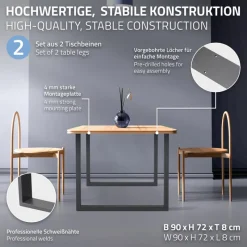 2x Tischbeine Tischkufen aus Vierkantprofilen 90x72 cm Anthrazit pulverbeschichtete Stahl-ECD Germany Clearance