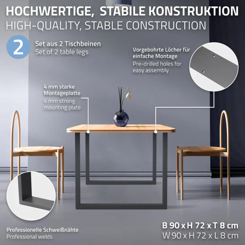 2x Tischbeine Tischkufen aus Vierkantprofilen 90x72 cm Anthrazit pulverbeschichtete Stahl-ECD Germany Clearance