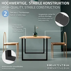 2x Tischbeine Tischkufen aus Vierkantprofilen 80x72 cm Schwarz pulverbeschichtete Stahl-ECD Germany Best
