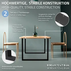 2x Tischbeine Tischkufen aus Vierkantprofilen 90x72 cm,Schwarz pulverbeschichtete Stahl-ECD Germany Sale