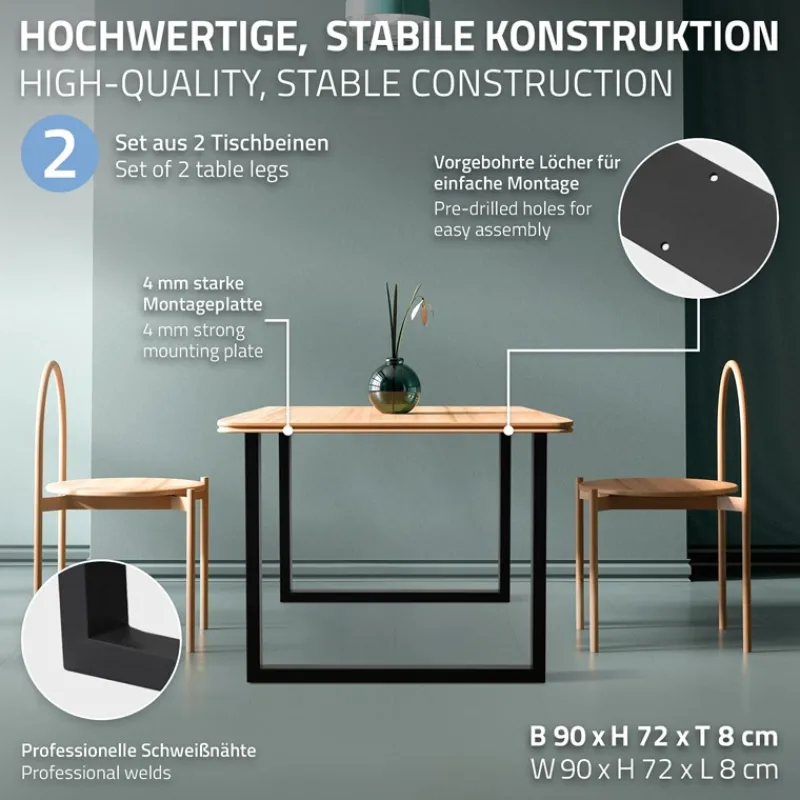 2x Tischbeine Tischkufen aus Vierkantprofilen 90x72 cm,Schwarz pulverbeschichtete Stahl-ECD Germany Sale
