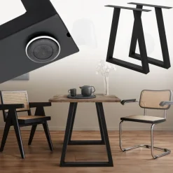 2x Tischbeine Trapez Design 60x72 cm Schwarz pulverbeschichtete Stahl Tischgestell für Esstisch Schreibtisch-ECD Germany New